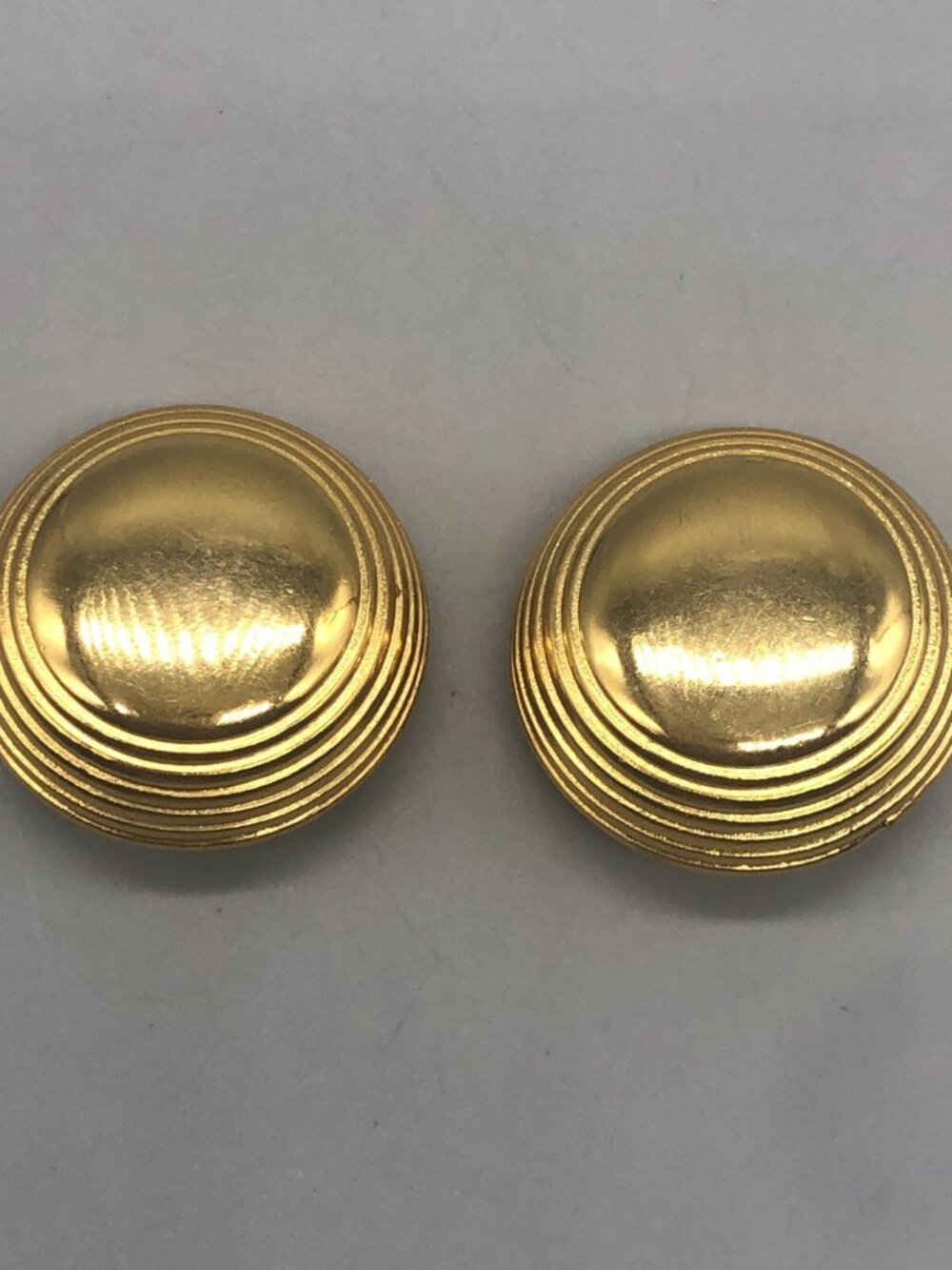3/$30 Vintage Roman Earrings Gold Tone Clip On Dome Button Statement 1 inch